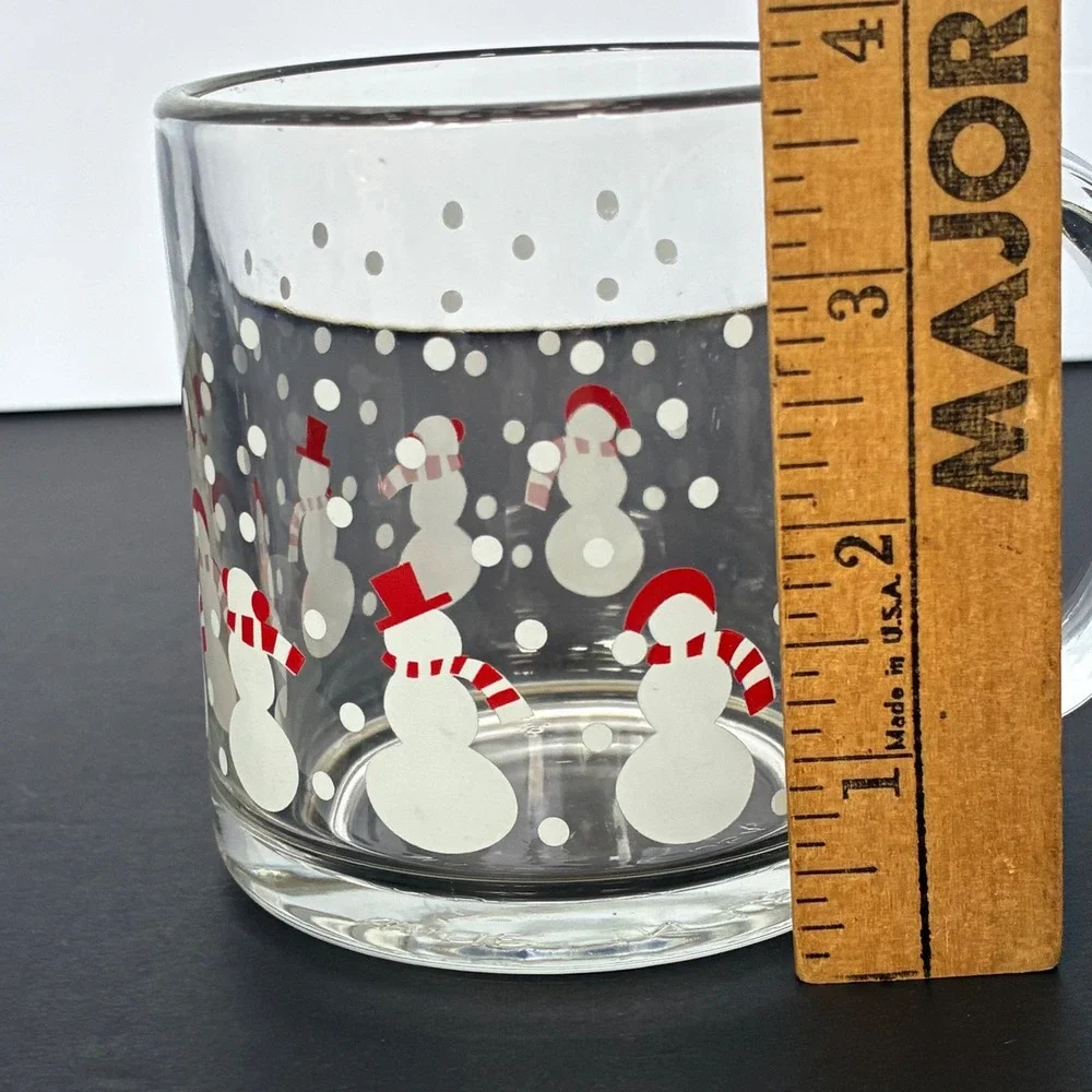 Crate and Barrel Glass Mug Snowman Holiday Vtg Xmas Winter Hot Cocoa Festive
